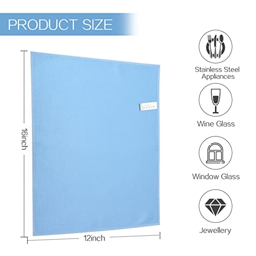 SINLAND Microfiber Glass Cleaning Cloth Lint Free Polishing Cloth for Quick Drying Window Glass Car Windows Mirrors Stainless Steel 12x16inch 6pack Blue