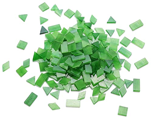 Lanyani Glass Mosaic Tiles for Art Crafts,4 Shapes Mixed Tiffany Stained Glass Pieces,200 Pieces (Green-1)