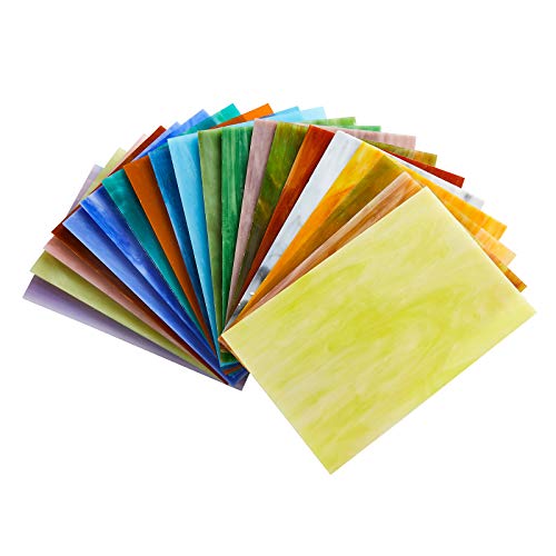 MaxGrain 20 Sheets Variety Stained Glass Sheets,4x6 inch Tiffany Stained Glass Packs for Crafts, Mixed Bright Color and Patterns