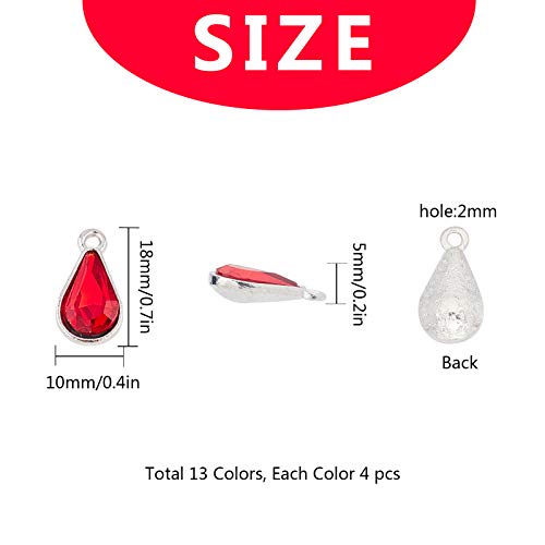 SUNNYCLUE 1 Box 52Pcs Teardrop Crystal Beads 13 Colors Water Drop Shape Pendants Charms Rhinestones AB for Women DIY Necklace Bracelet Earring Hair Ornaments Jewelry Making