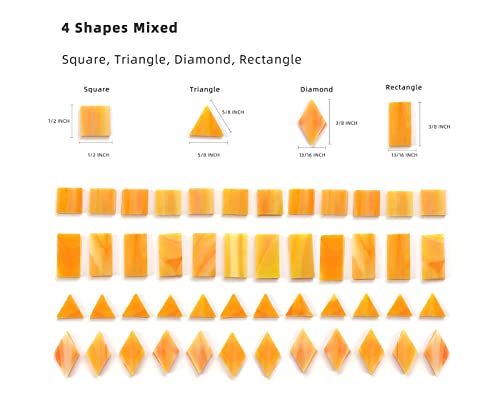 Multi-Color Options, Lanyani 200 Pieces Glass Mosaic Tiles for Crafts,4 Shapes Mixed Colorful Glass Tiles Tiffany Stained Glass Pieces for Mosaic,Pumpkin Orange