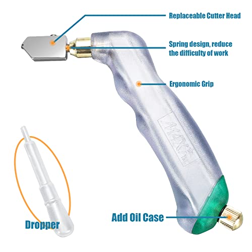 Glass Cutter Pistol Grip (3mm-15mm), Ergonomic Grip Tungsten Carbide Glass Cutting Tool with Oil Reservoir, Perfect for Glass Cutting/Tiles/Mirror/Mosaic/Window
