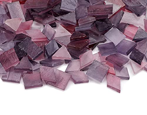 Multi-Color Options, Lanyani 200 Pieces Glass Mosaic Tiles for Crafts,4 Shapes Mixed Colorful Glass Tiles Tiffany Stained Glass Pieces for Mosaic,Purple
