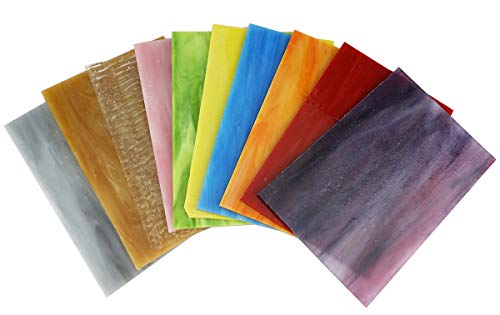 Lanyani(10 Sheets)Variety Stained Glass Sheets 4 x 6 inch Opal Art Glass Pack Tiffany Glass, Mixed Textures