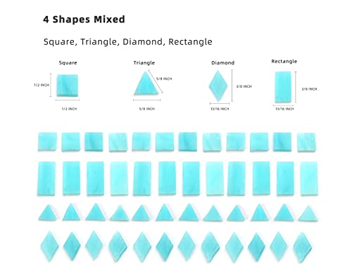 Multi-Color Options, Lanyani 200 Pieces Glass Mosaic Tiles for Crafts,4 Shapes Mixed Colorful Glass Tiles Tiffany Stained Glass Pieces for Mosaic,Robins Egg Blue