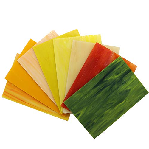 LITMIND 8 Sheets Yellow Stained Glass Mosaic Tiles for Crafts, 4 x 6 inch Cathedral Glass Art Glass Pack, Mixed Colors and Patterns (Shades of Yellow)