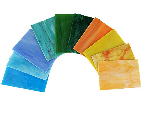 Lanyani (10 Sheets) Variety Stained Glass Sheets Pack, 4 x 6 inch Large Cathedral Glass Mosaic Tiles for Crafts, Mixed Opaque