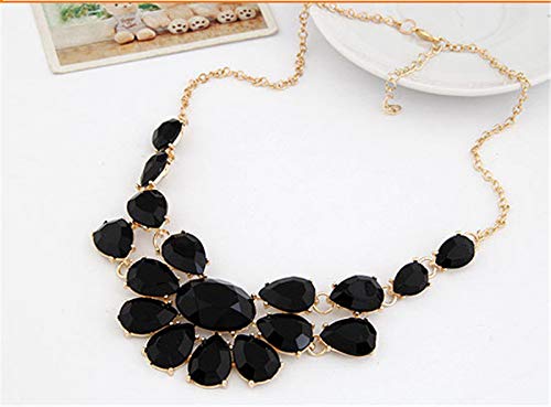 ArRord Fashion Flower Crystal Collar Necklace Statement Chunky Jewelry for Women Black