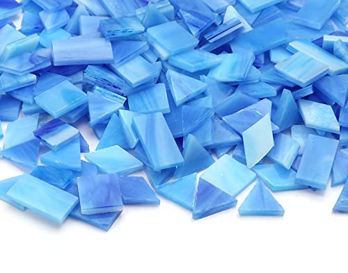 Lanyani Glass Mosaic Tiles for Art Crafts,4 Shapes Mixed Colorful Glass Tiles Tiffany Stained Glass Pieces,200 Pieces,Square/Rectangle/Diamond/Triangle,Ocean Blue