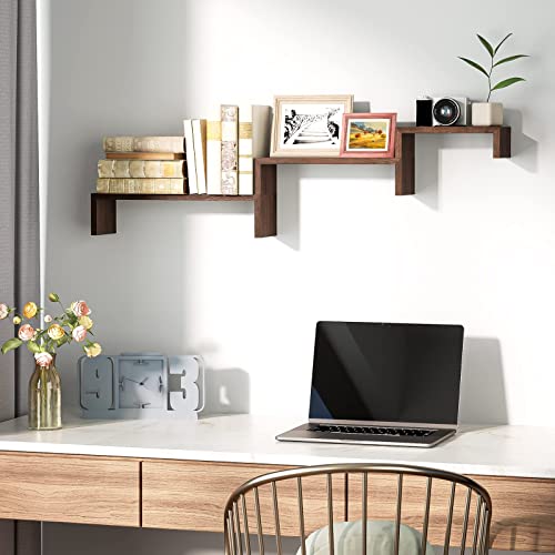 SRIWATANA Floating Shelves Wall Mounted, Solid Wood Wall Shelves Set of 3, Dark Brown
