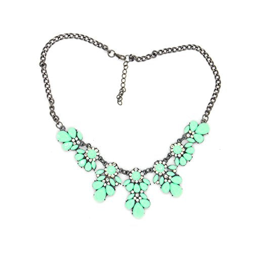 ArRord Fashion Flower Crystal Collar Necklace Statement Chunky Jewelry for Women Green