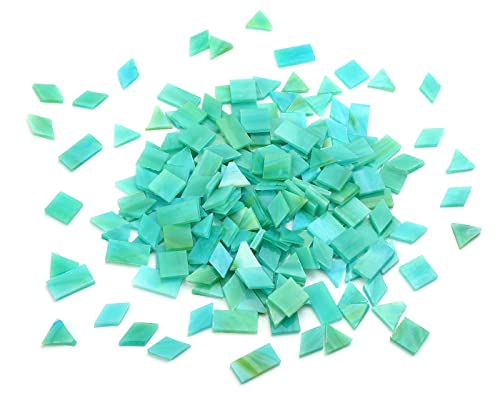 Lanyani 200 Pieces Glass Mosaic Tiles for Crafts,4 Shapes Mixed Colorful Tiffany Stained Glass Pieces,Square/Rectangle/Diamond/Triangle,Ocean Green