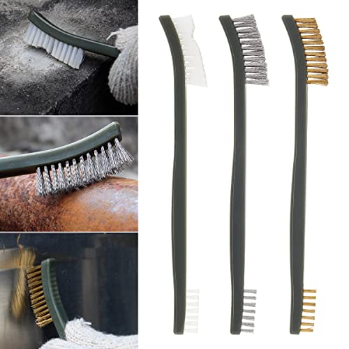 【The Best Deal】OriGlam 3pcs Mini Wire Brush Set, Rust Paint Metal Cleaner, Cleaning Welding Slag and Rust, Handy Steel/Nylon/Brass Brush Set Suitable for Cleaning Paint/Rust/Dirt