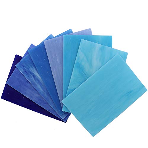 LITMIND 8 Sheets Blue Stained Glass Variety Pack, 4 x 6 inch Mosaic Tiles Glass for Crafts, Art Glass Pack, Mixed Colors Glass and Textures (Shades of Blue)