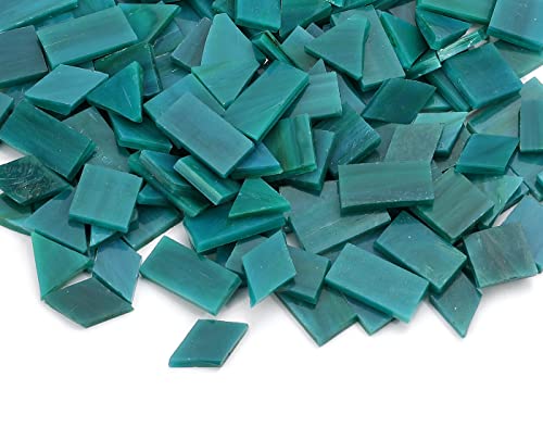 Multi-Color Options, Lanyani 200 Pieces Glass Mosaic Tiles for Crafts,4 Shapes Mixed Colorful Glass Tiles Tiffany Stained Glass Pieces for Mosaic,Turquoise