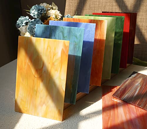 Lanyani 10 Sheets Variety Streaky Glass Packs 4 x 6 inch Cathedrals Stained Glass Sheets for Mosaic Tiles Crafts,Mixed Colors