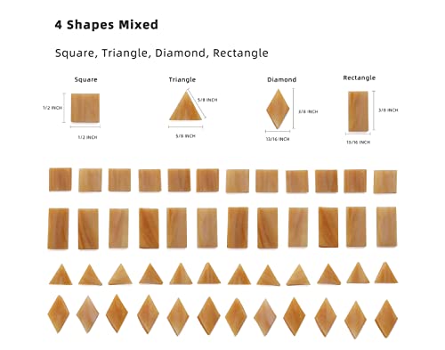 Lanyani Glass Mosaic Tiles for Art Crafts,4 Shapes Mixed Colorful Glass Tiles Tiffany Stained Glass Pieces,200 Pieces,Square/Rectangle/Diamond/Triangle,Tan