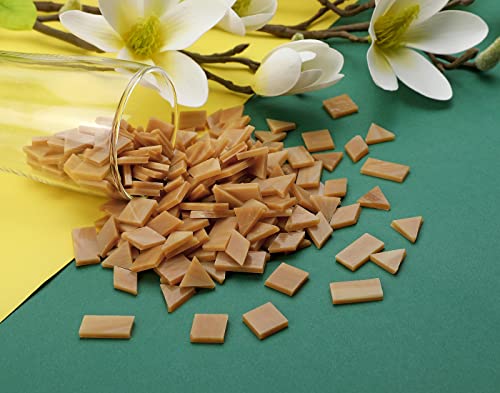 Lanyani Glass Mosaic Tiles for Art Crafts,4 Shapes Mixed Colorful Glass Tiles Tiffany Stained Glass Pieces,200 Pieces,Square/Rectangle/Diamond/Triangle,Tan