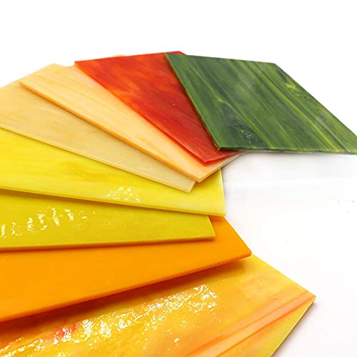 LITMIND 8 Sheets Yellow Stained Glass Mosaic Tiles for Crafts, 4 x 6 inch Cathedral Glass Art Glass Pack, Mixed Colors and Patterns (Shades of Yellow)