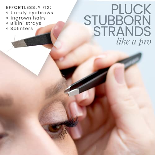 Tweezer Guru Tweezers for Eyebrows - 1 Pack Slant Tip Professional Stainless Steel Eyebrow Tweezers for Women & Men - Great Precision on Brow, Facial Hair & Ingrown Hair (Bright Pink)