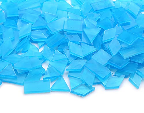 Lanyani 200 Pieces Glass Mosaic Tiles for Crafts,4 Shapes Mixed Colorful Tiffany Stained Glass Pieces,Square/Rectangle/Diamond/Triangle,Sky Blue