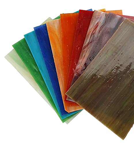 Lanyani 10 Sheets Variety Streaky Glass Packs 4 x 6 inch Cathedrals Stained Glass Sheets for Mosaic Tiles Crafts,Mixed Colors