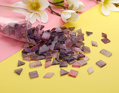 Multi-Color Options, Lanyani 200 Pieces Glass Mosaic Tiles for Crafts,4 Shapes Mixed Colorful Glass Tiles Tiffany Stained Glass Pieces for Mosaic,Purple
