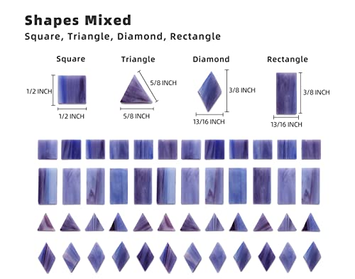 Lanyani Glass Mosaic Tiles for Art Crafts,4 Shapes Mixed Tiffany Stained Glass Pieces,200 Pieces (Grey-Purple)