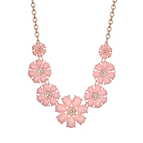 LUX ACCESSORIES Xmas Christmas Holiday Goldtone Baby Pink Flowers Bib Statement Chain Necklace