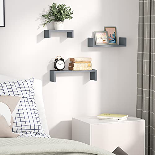 SRIWATANA Floating Shelves Wall Mounted, Solid Wood Wall Shelves, Weathered Gray