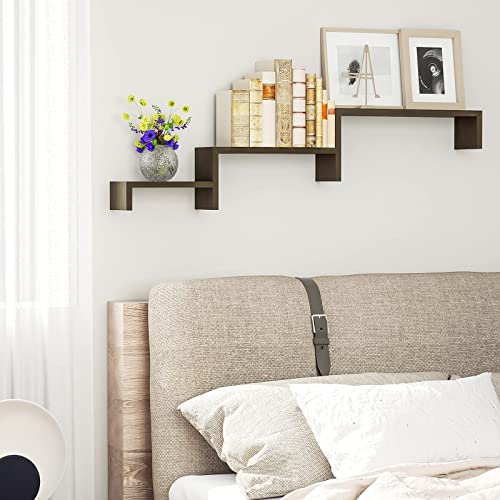 SRIWATANA Floating Shelves Wall Mounted, Solid Wood Wall Shelves Set of 3, Light Brown