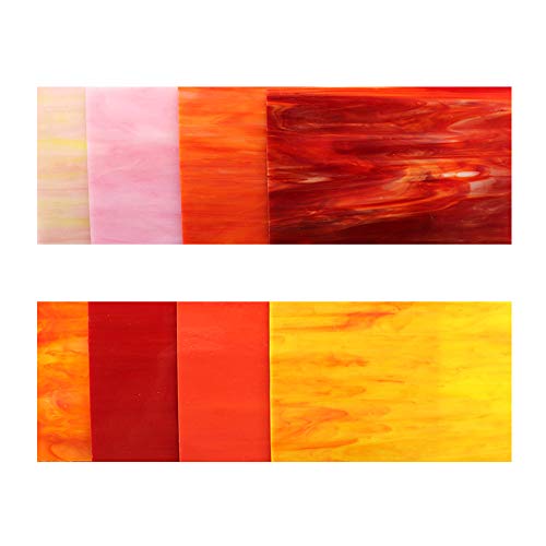 LITMIND 8 Sheets Red Stained Glass Variety Pack, 4 x 6 inch Mosaic Tiles Glass for Crafts, Art Glass Pack, Mixed Colors and Patterns (Shades of Red)