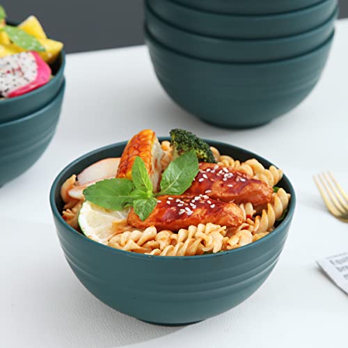 Kyraton Plastic Cereal Bowls 8 Pieces 26 oz, Unbreakable And Reusable Light Weight Bowl For Rice Noodle Soup Snack Salad Fruit BPA Free Dishwasher Safe (Dark Green)