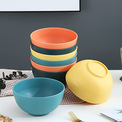 Kyraton Plastic Cereal Bowls 8 Pieces 26 oz, Unbreakable And Reusable Light Weight Bowl For Rice Noodle Soup Snack Salad Fruit BPA Free Dishwasher Safe ( Mutil Color)