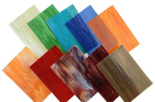 Lanyani 10 Sheets Variety Streaky Glass Packs 4 x 6 inch Cathedrals Stained Glass Sheets for Mosaic Tiles Crafts,Mixed Colors
