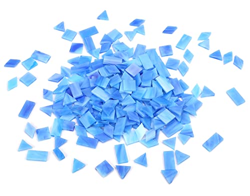 Lanyani Glass Mosaic Tiles for Art Crafts,4 Shapes Mixed Colorful Glass Tiles Tiffany Stained Glass Pieces,200 Pieces,Square/Rectangle/Diamond/Triangle,Ocean Blue