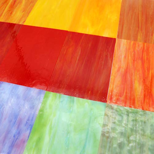 LITMIND 12 Sheets Variety Stained Glass Sheets Pack, 4 x 6 inch Mosaic Glass Tiles for Crafts, Art Glass Pack, Assorted Colors and Patterns(Opaque/Smooth)