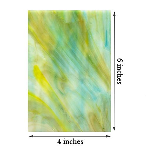 LITMIND 8 Sheets Stained Glass Variety Pack, 4 x 6 inch Mosaic Glass and Art Glass Pack for Crafts, Mixed Colors and Patterns (Blue & Green)