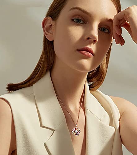 VONSSY Rose Gold 5A Cubic Zirconia Colorful Snowflake Pendant Sweater Chain | Multi Gemstone Garnet Amethyst Morganite Peridot Prom Rhinestone Necklaces for Women Girls Daughter Sister Vintage Stylish Gift