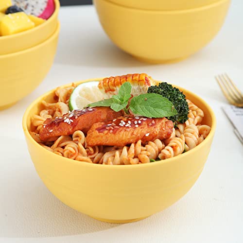 Kyraton Plastic Cereal Bowls 8 Pieces 26 oz, Unbreakable And Reusable Light Weight Bowl For Rice Noodle Soup Snack Salad Fruit BPA Free Dishwasher Safe (Gold Yellow)