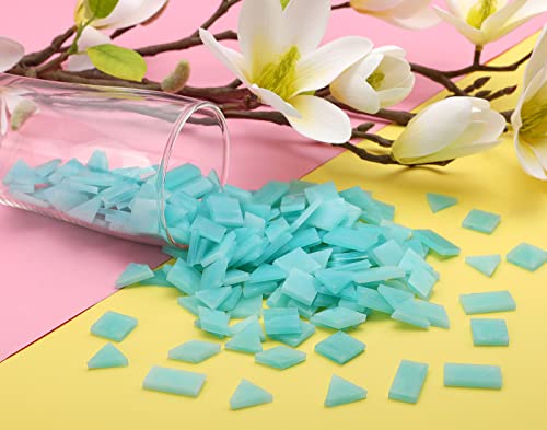 Multi-Color Options, Lanyani 200 Pieces Glass Mosaic Tiles for Crafts,4 Shapes Mixed Colorful Glass Tiles Tiffany Stained Glass Pieces for Mosaic,Robins Egg Blue