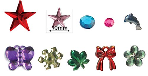 1000 Pcs Acrylic Flat Back Rhinestones Gemstone Embellishments, 10 Shapes, 4-15 mm, with a Free Drawstring Organza Bag for Easy Storage