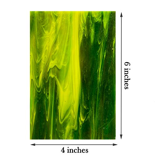 LITMIND 8 Sheets Mosaic Tiles Glass for Crafts, 4 x 6 inch Green Stained Glass Sheets Variety and Art Glass Pack, Mixed Colors and Patterns (Shades of Green)