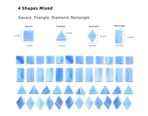 Lanyani Glass Mosaic Tiles for Art Crafts,4 Shapes Mixed Colorful Glass Tiles Tiffany Stained Glass Pieces,200 Pieces,Square/Rectangle/Diamond/Triangle,Ocean Blue