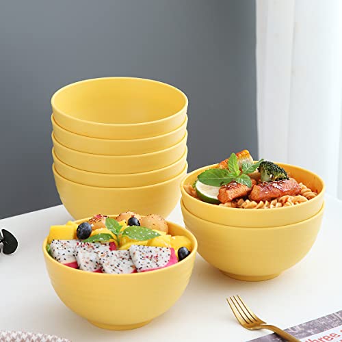 Kyraton Plastic Cereal Bowls 8 Pieces 26 oz, Unbreakable And Reusable Light Weight Bowl For Rice Noodle Soup Snack Salad Fruit BPA Free Dishwasher Safe (Gold Yellow)