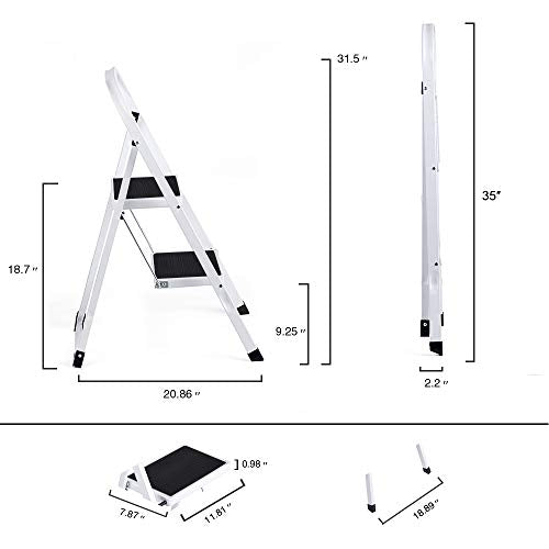 Delxo Step Ladder 2 Step Stool with Handle Heavy Duty Steel Sturdy Wide Pedal Step Stool Folding Lightweight Anti-Slip Portable & Collapsible Stool Folding Ladder Kitchen Step Stool - 500 lbs.
