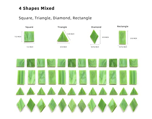 Multi-Color Options, Lanyani 200 Pieces Glass Mosaic Tiles for Crafts,4 Shapes Mixed Colorful Glass Tiles Tiffany Stained Glass Pieces for Mosaic,Green Grass