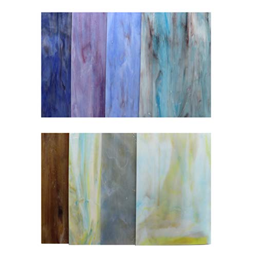 LITMIND 8 Sheets Stained Glass Variety Pack, 4 x 6 inch Mosaic Glass and Art Glass Pack for Crafts, Mixed Colors and Patterns (Blue & Green)
