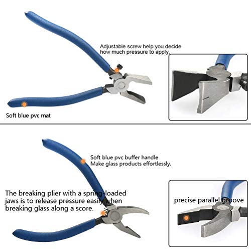 YOTINO Glass Cutting Tool Kit Includes Blue Grip Oil Feed Glass Cutter with 2 pliers, 3 Extra Replacement Head, Tungsten Scribe Engraving Pen, Screwdriver and Oil Dropper