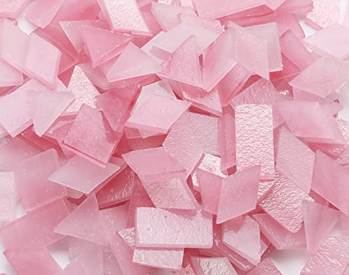 Lanyani Glass Mosaic Tiles for Art Crafts,4 Shapes Mixed Tiffany Stained Glass Pieces,200 Pieces (Dark Pink)